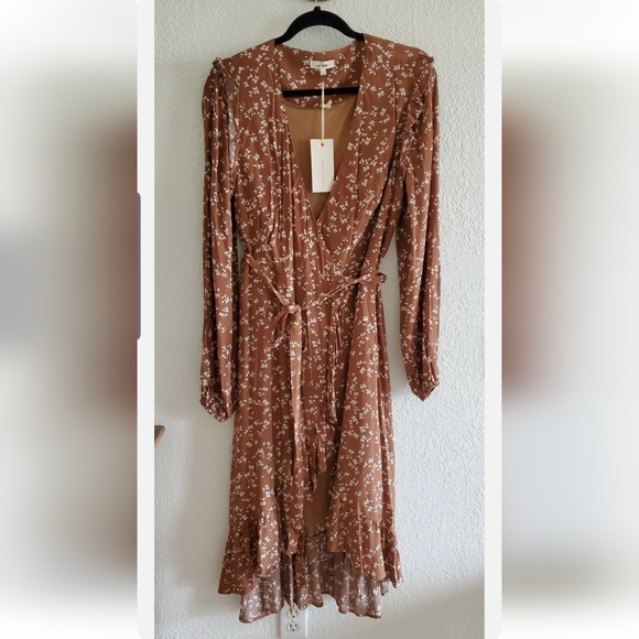 In-Loom Women's Floral Ruffle Wrap around  Midi Dress Size Large - Picture 1 of 13